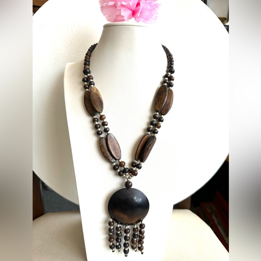 Vintage tribal theme 2 strand yak bone necklace handmade from Nepal 21”inches